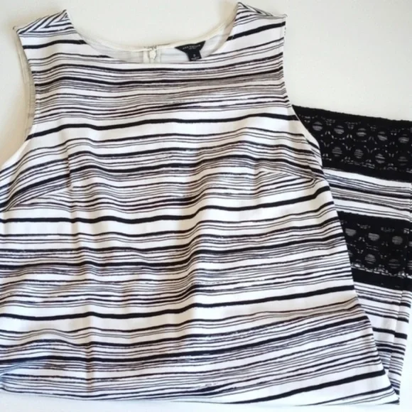Ann Taylor White Black Stripe Lace Rayon Nylon Sleeveless Classic Shift Dress 2 - Picture 8 of 14